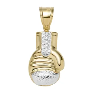 1 3/4" Boxing Glove Pendant Diamond Cut 10K Yellow Two-Tone Gold