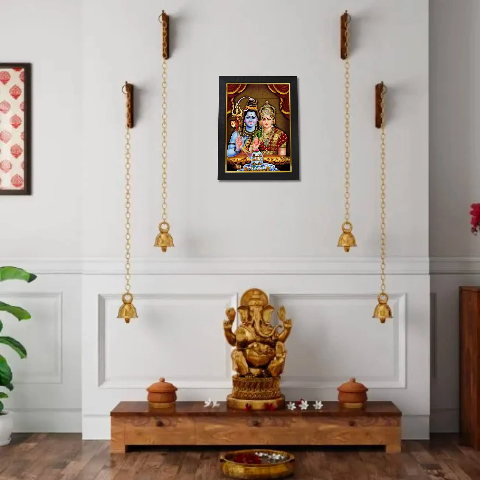 101Temples - Divinity Eternity Spirituality Shiva Parvathi God Wooden Photo Frame with Wall Hook, 1 Piece | 10” x 13”, Matt Finish