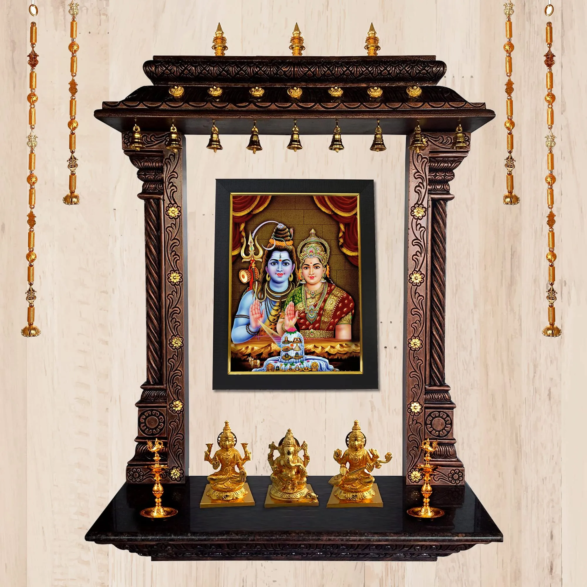 101Temples - Divinity Eternity Spirituality Shiva Parvathi God Wooden Photo Frame with Wall Hook, 1 Piece | 10” x 13”, Matt Finish