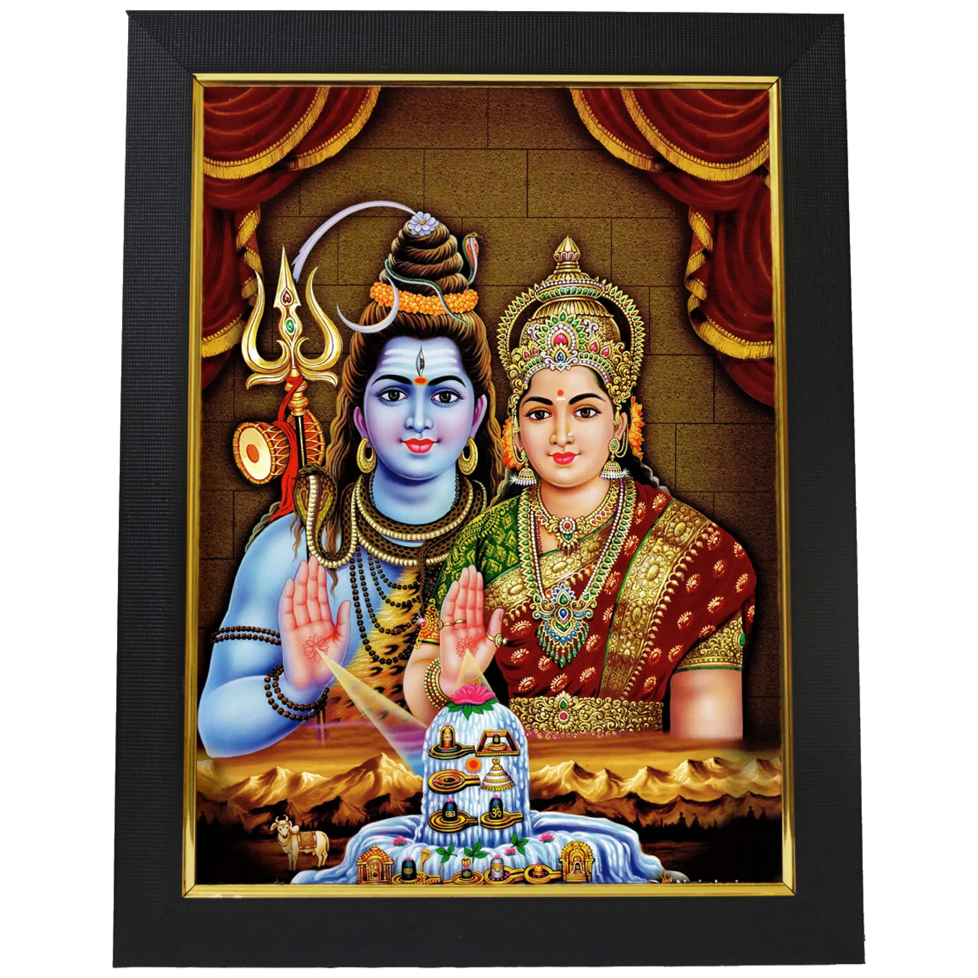 101Temples - Divinity Eternity Spirituality Shiva Parvathi God Wooden Photo Frame with Wall Hook, 1 Piece | 10” x 13”, Matt Finish