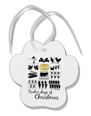 12 Days of Christmas Text Color Paw Print Shaped Ornament