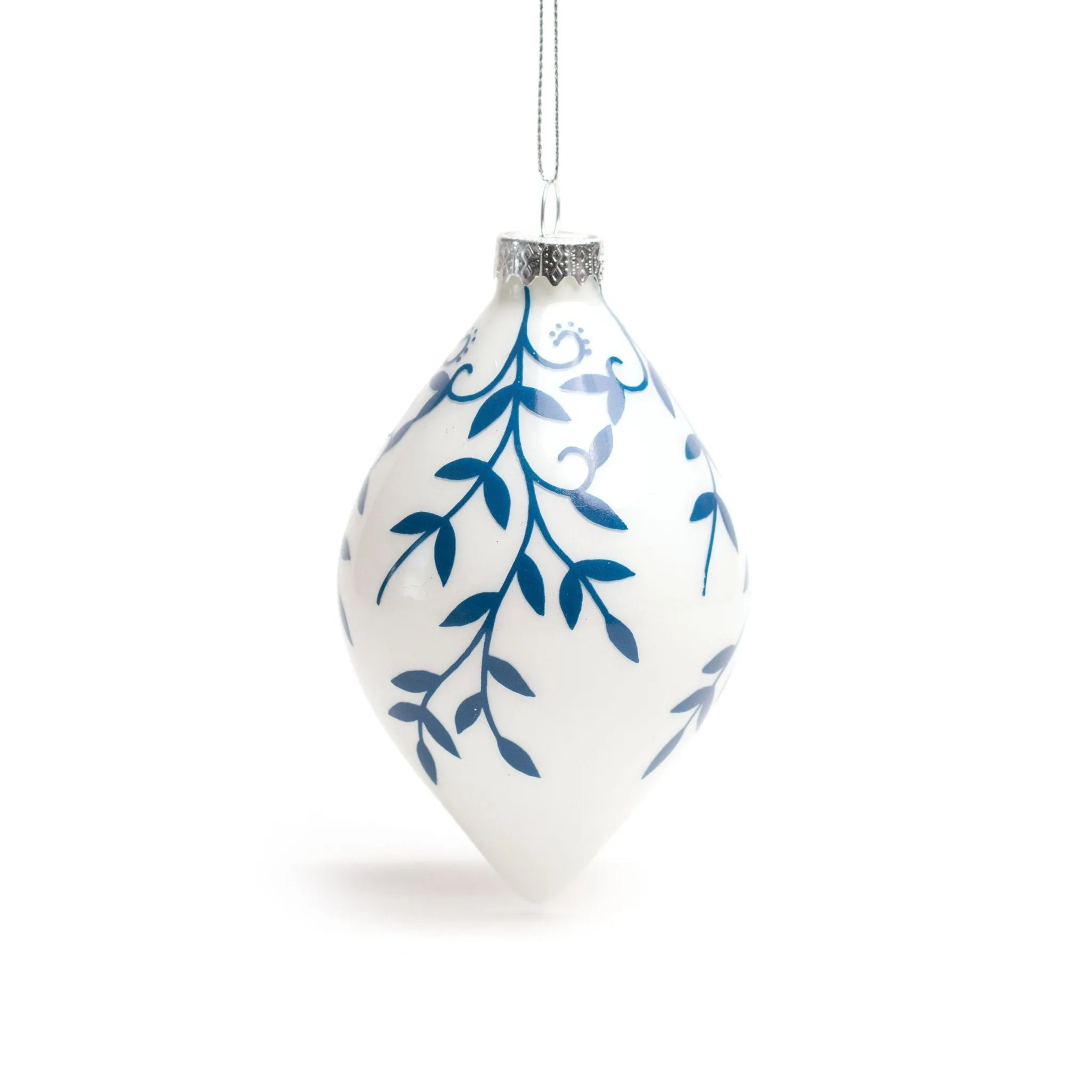 12cm White Blue Double Tips Glass Ornament OGS031