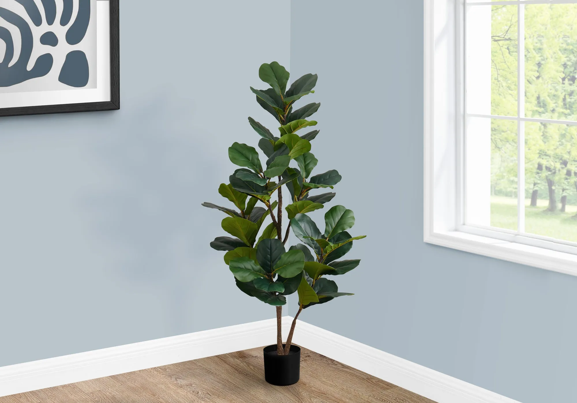 49" Tall Fiddle Tree: Real Touch Artificial Plant, Indoor Greenery with Decorative Black Pot