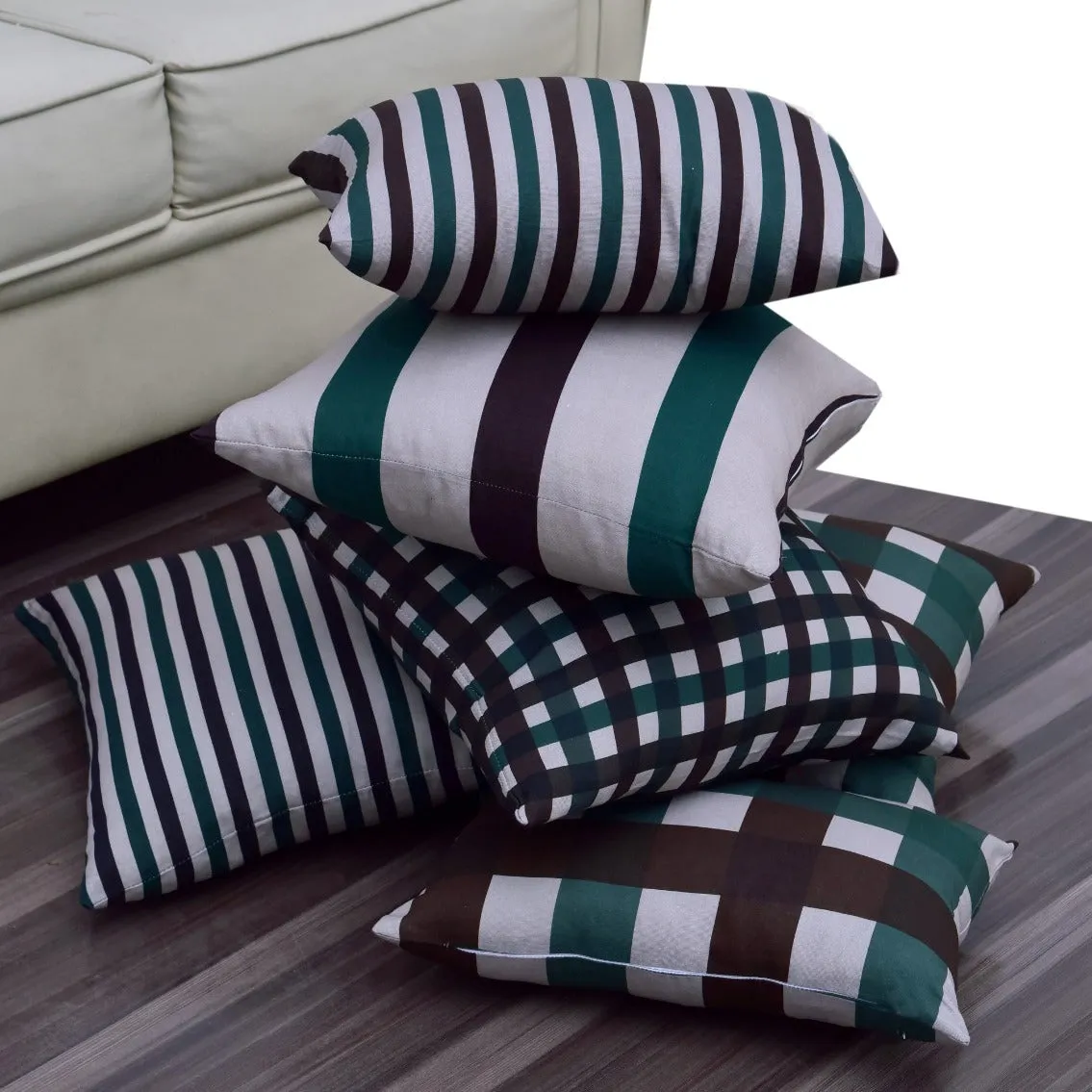 6 PCs Digital Printed Duck Cushions-Grey Check