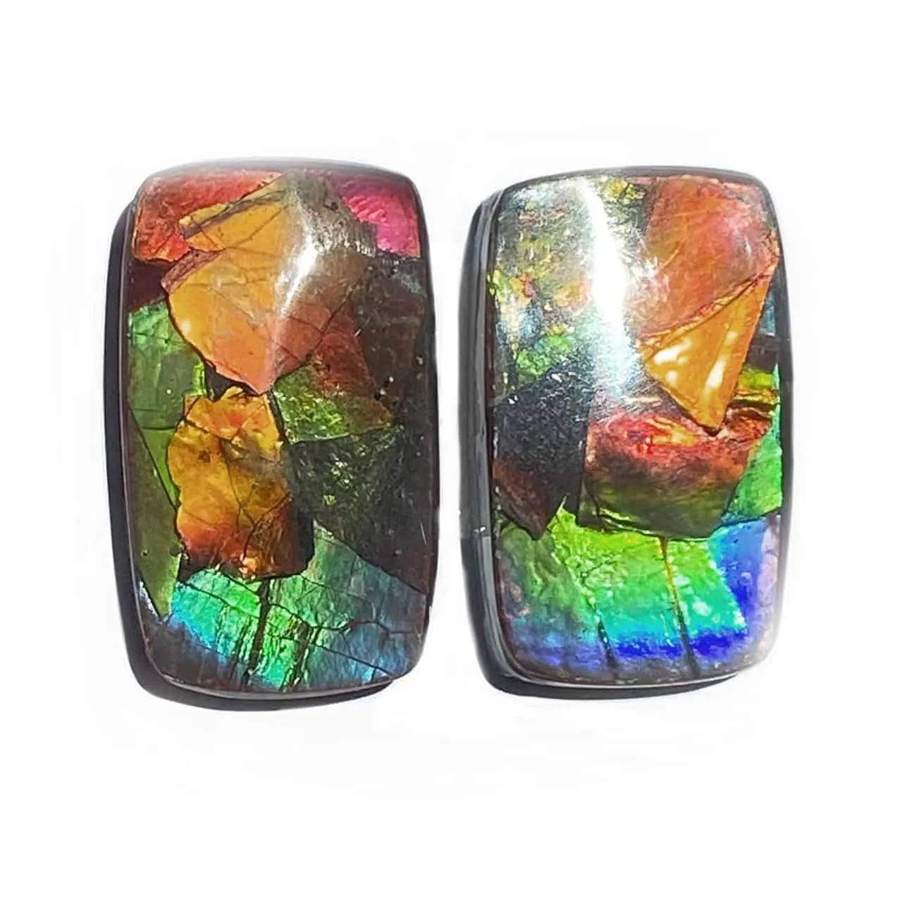 Ammolite Rectangle Cabochons 24mm - 1 pair