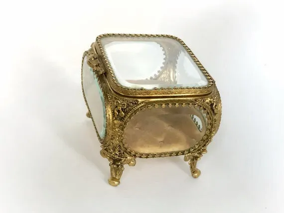 Antique Tuft Ormolu Filigree Jewelry Box