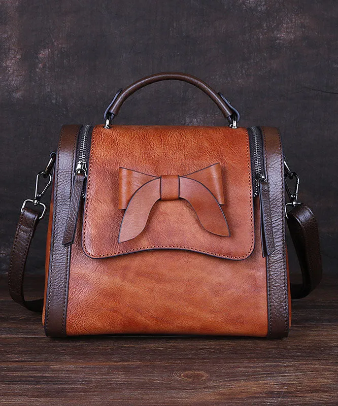 Art Red Brown fashion bow Paitings Calf Leather Messenger Bag