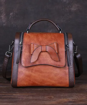 Art Red Brown fashion bow Paitings Calf Leather Messenger Bag