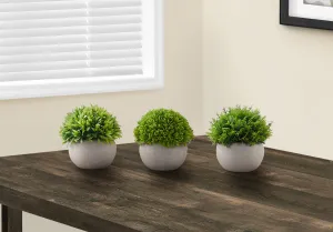 Artificial Plant, 5" Tall, Grass, Indoor, Faux, Fake, Table, Greenery, Potted, Set Of 3, Decorative, Green Plants, Grey Pots