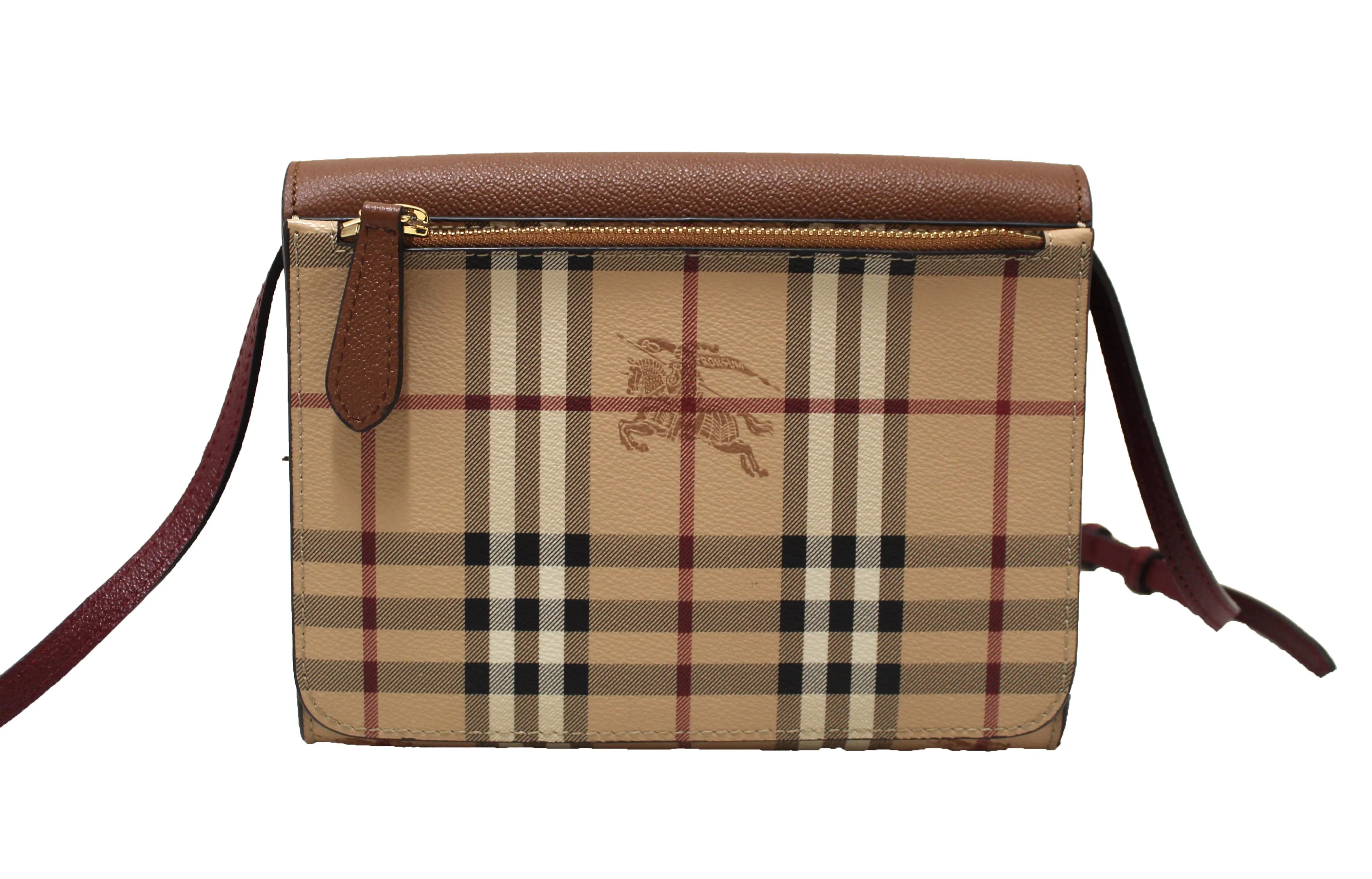 Authentic Burberry Brown Soft Grain Haymarket Block Small Loxley Crossbody Bag