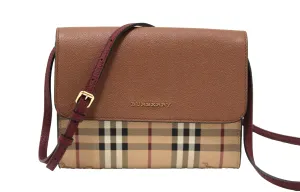 Authentic Burberry Brown Soft Grain Haymarket Block Small Loxley Crossbody Bag