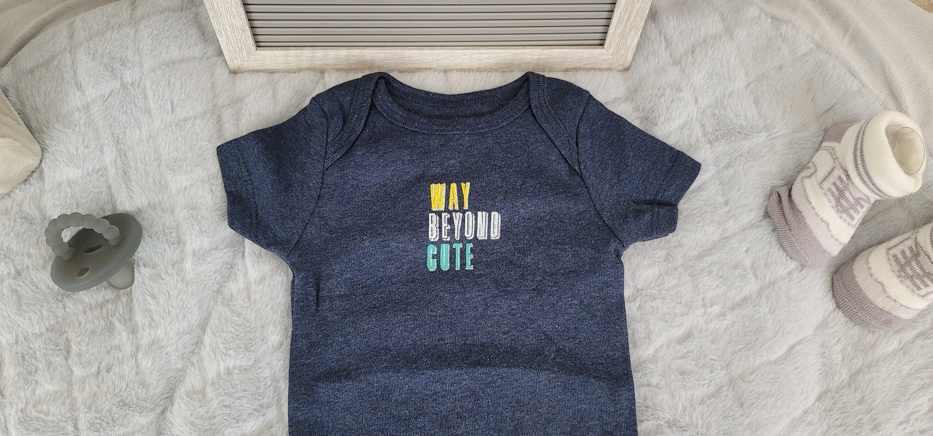 Baby Boy Onesie, Way Beyond Cute Design Onesie, Blue Onesie, 6 month Baby Boy Onesie