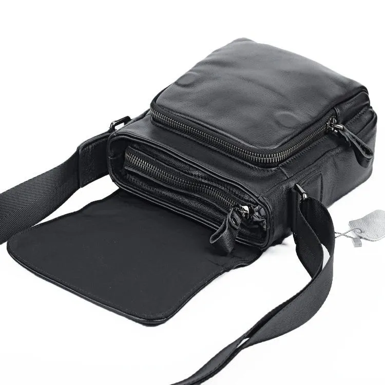 BADASS Black LEATHER MENS Small VERTICAL SHOULDER BAG SIDE BAG COURIER BAG MESSENGER BAG FOR MEN