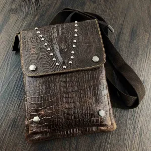 BADASS BROWN LEATHER MENS SMALL VERTICAL SHOULDER BAG SIDE BAG COURIER BAG MESSENGER BAG FOR MEN