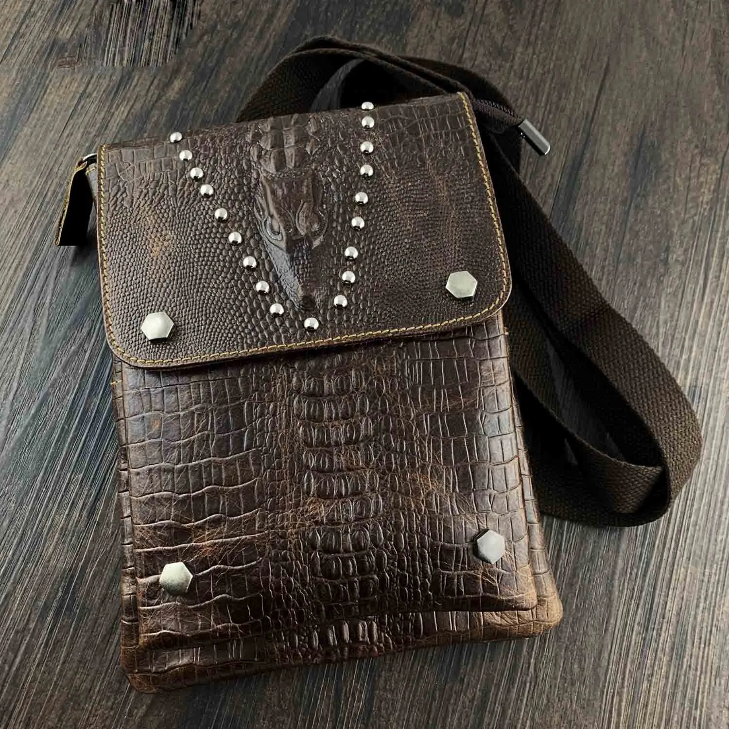 BADASS BROWN LEATHER MENS SMALL VERTICAL SHOULDER BAG SIDE BAG COURIER BAG MESSENGER BAG FOR MEN