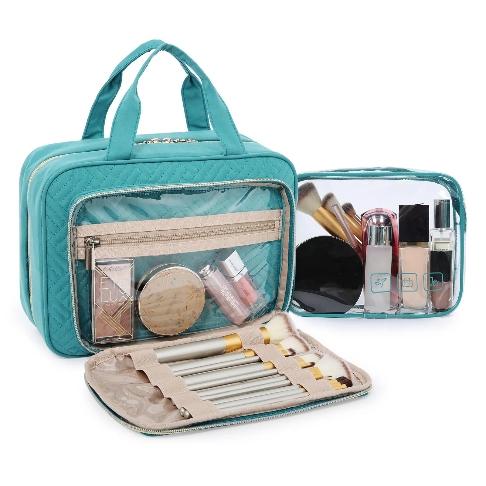 BAGSMART Toiletry Bag Hanging Travel Makeup Organizer with TSA Approved Transparent Cosmetic Bag Makeup Bag for Full Sized Toiletries, Large-Blue