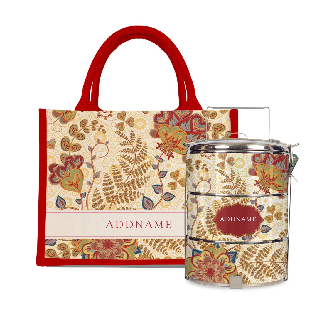 Batik Series - Mawar Half Lining Small Jute Bag and Tiffin Carrier