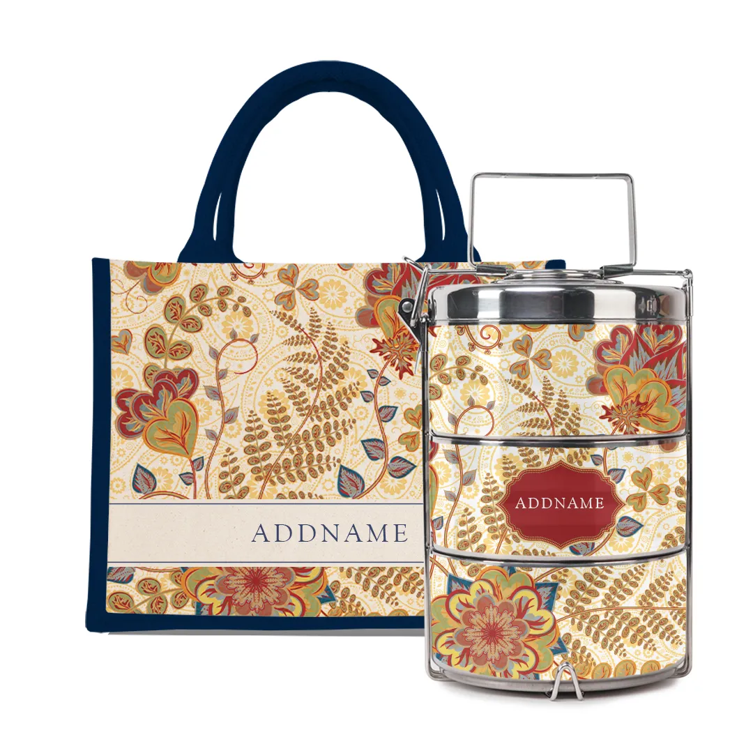 Batik Series - Mawar Half Lining Small Jute Bag and Tiffin Carrier