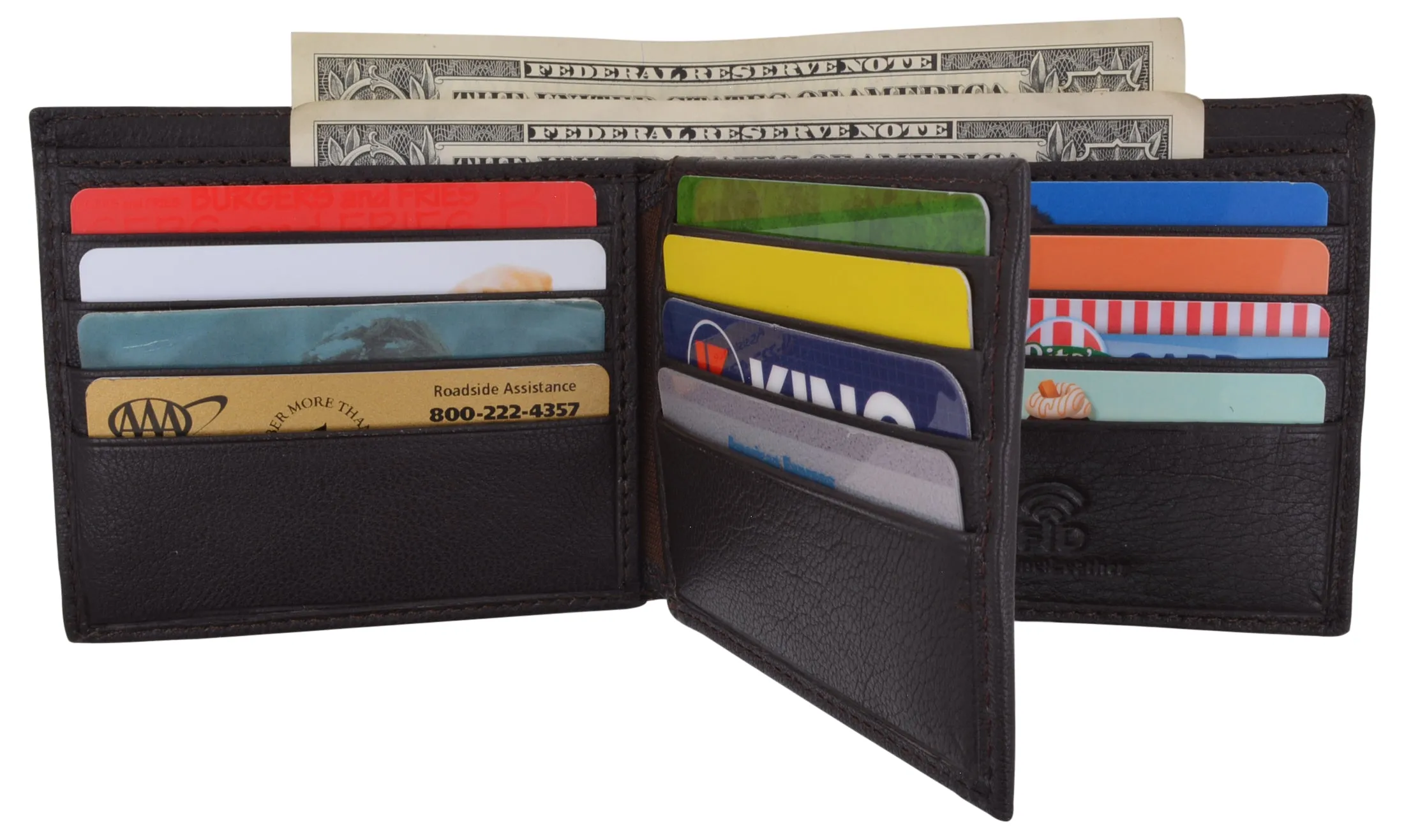 Bifold Men's RFID Security Blocking Leather Extra Capacity Credit Card ID Wallet