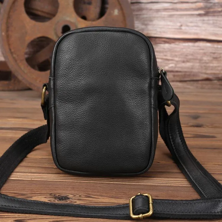 Black LEATHER MEN'S Small Side bag Brown Vertical Phone Bag MESSENGER BAG Courier Bag FOR MEN