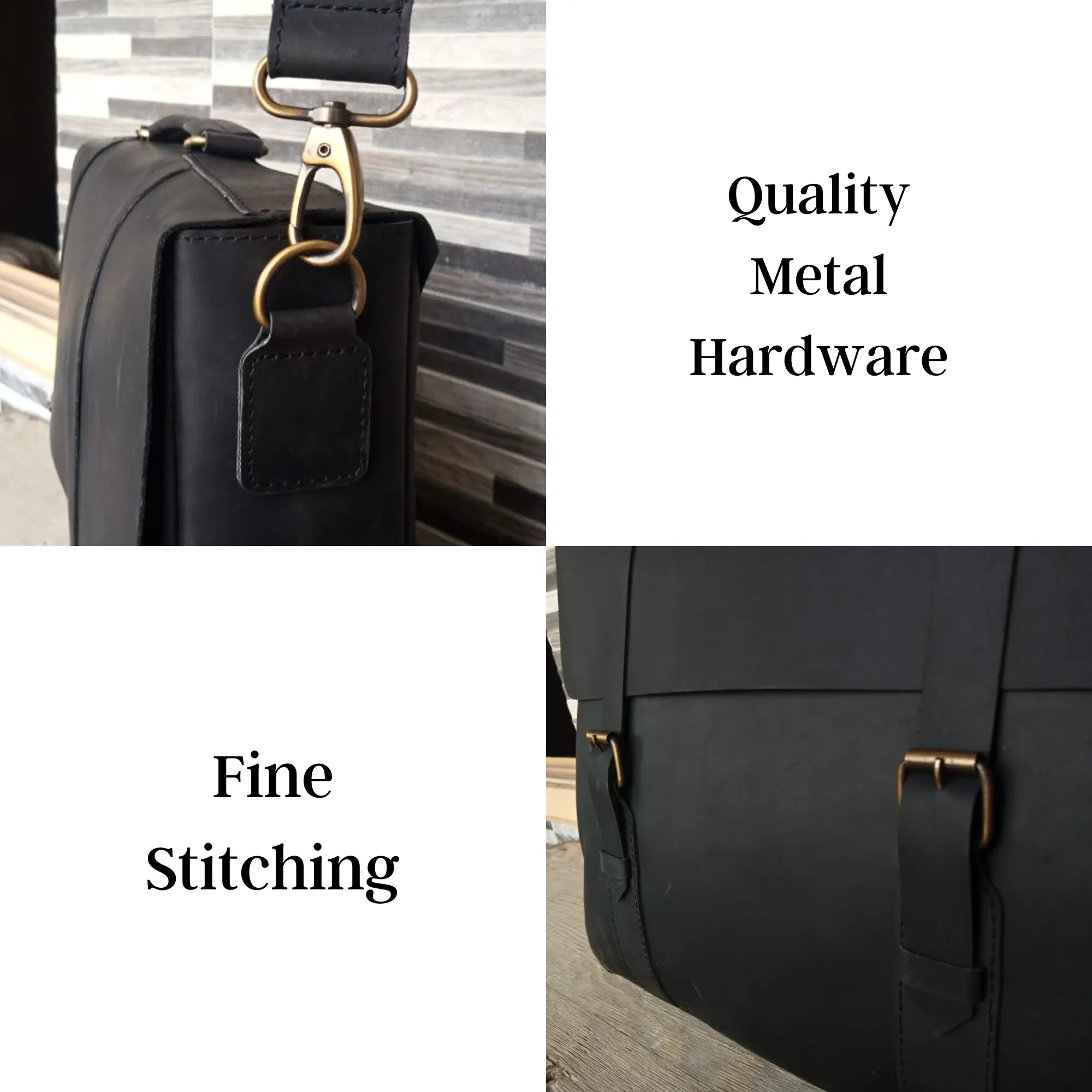 Black Leather Messenger Bag 15 and 16 inch Laptop Bag