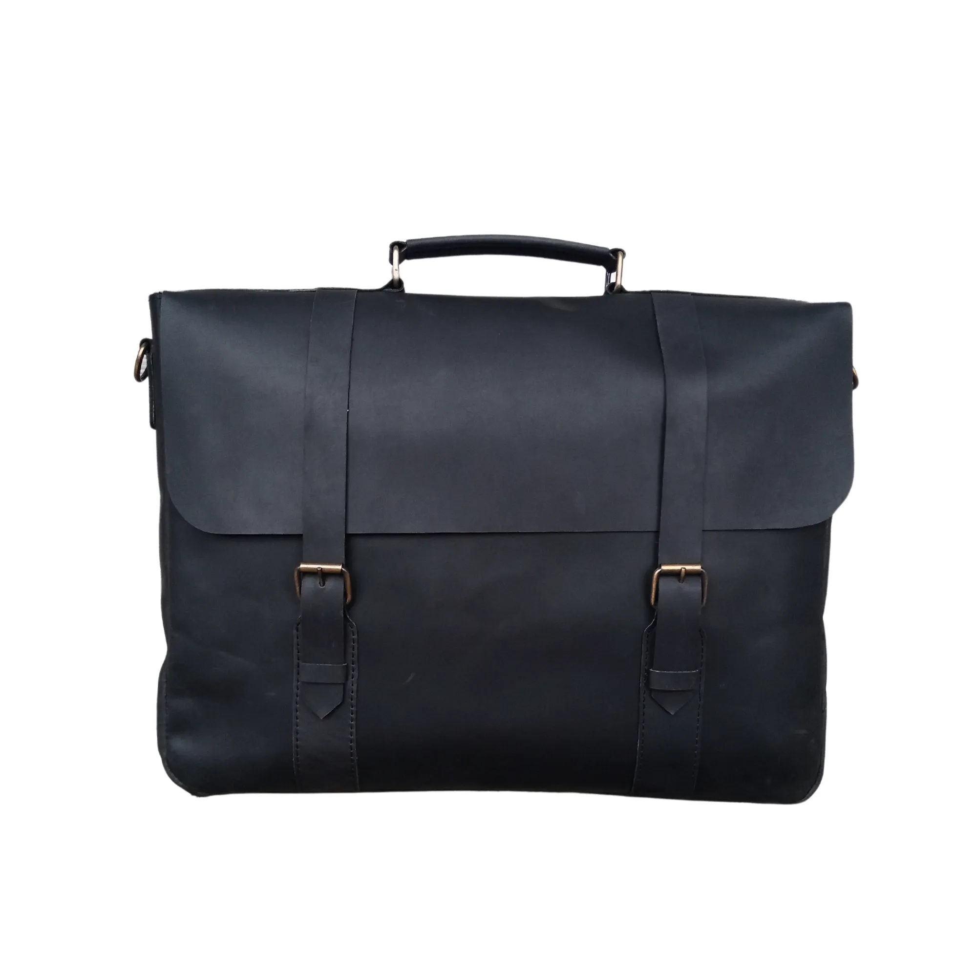 Black Leather Messenger Bag 15 and 16 inch Laptop Bag