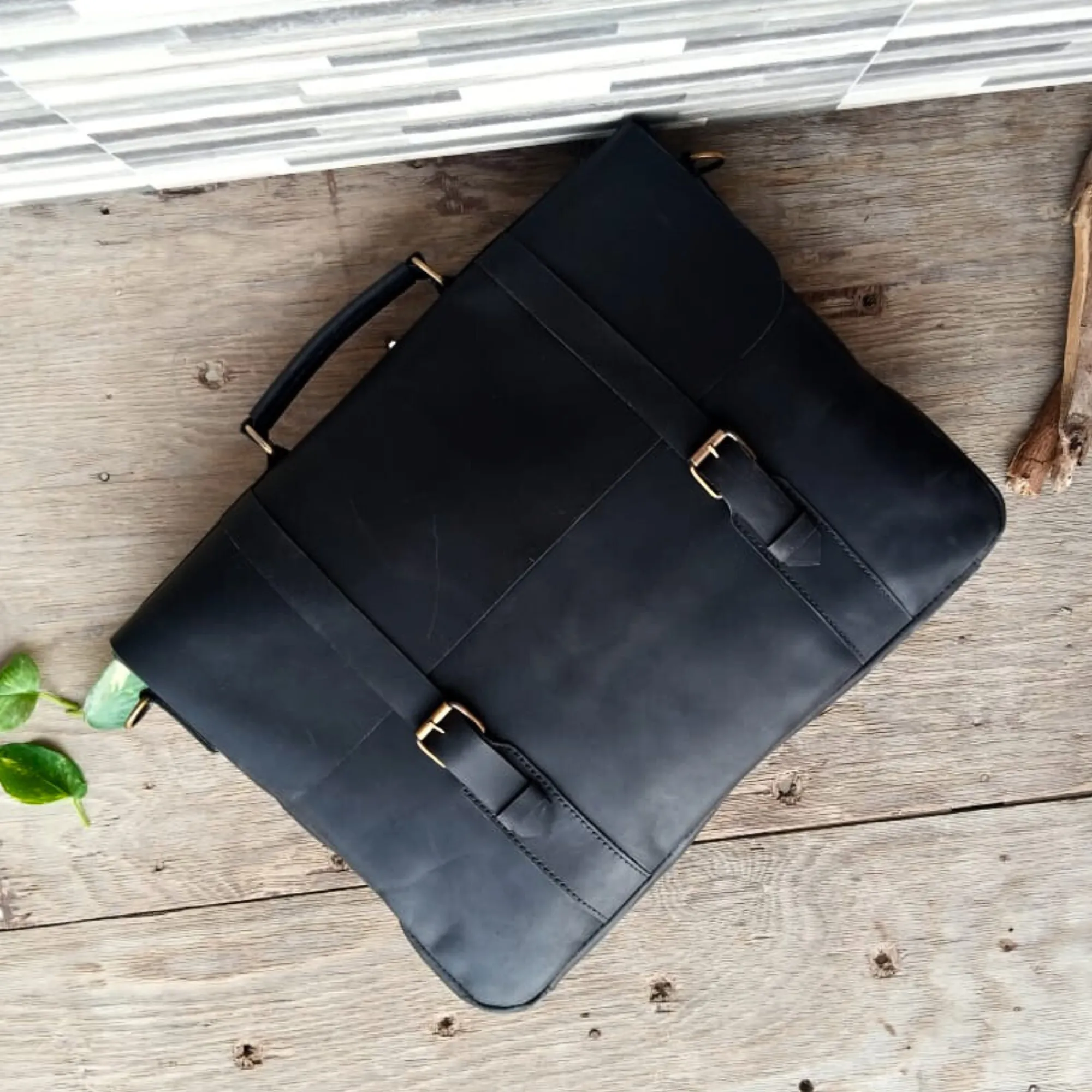 Black Leather Messenger Bag 15 and 16 inch Laptop Bag