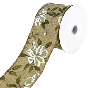 Blooming Magnolias Faux Linen Wired Ribbon, 2-1/2-Inch, 10-Yard