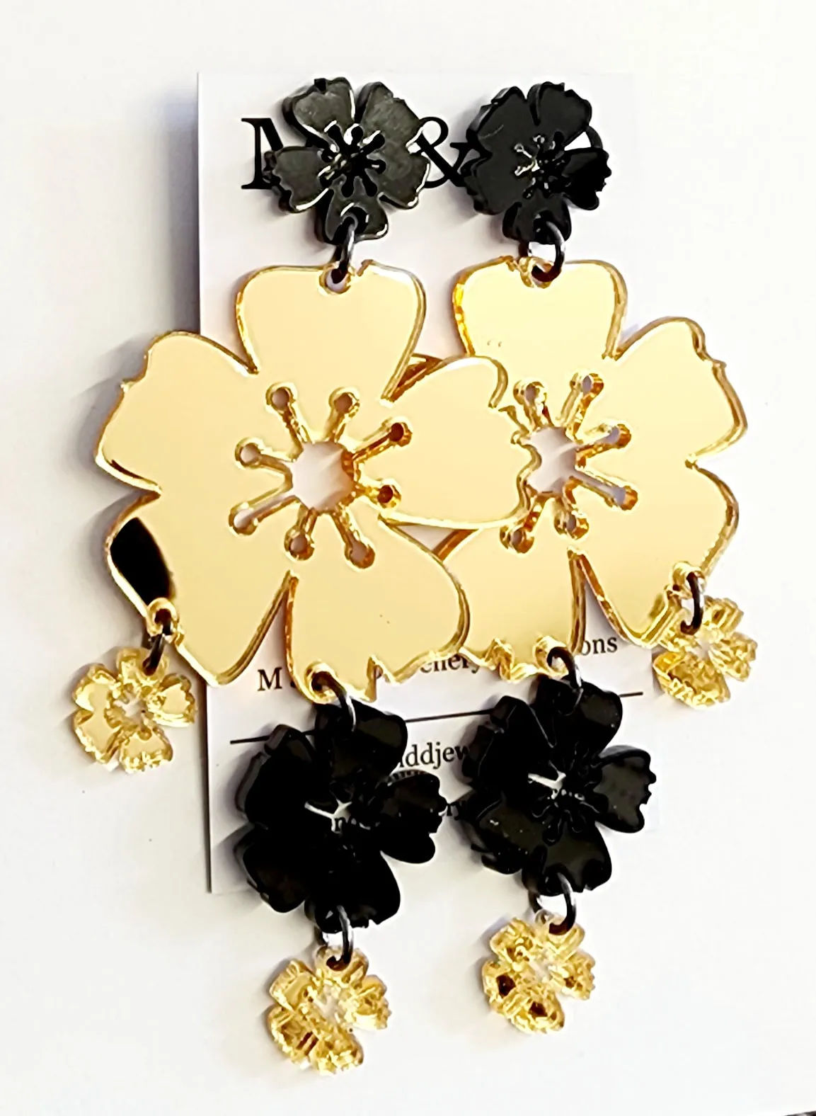 Blossom Mirror Chandelier Stud Dangle Earrings