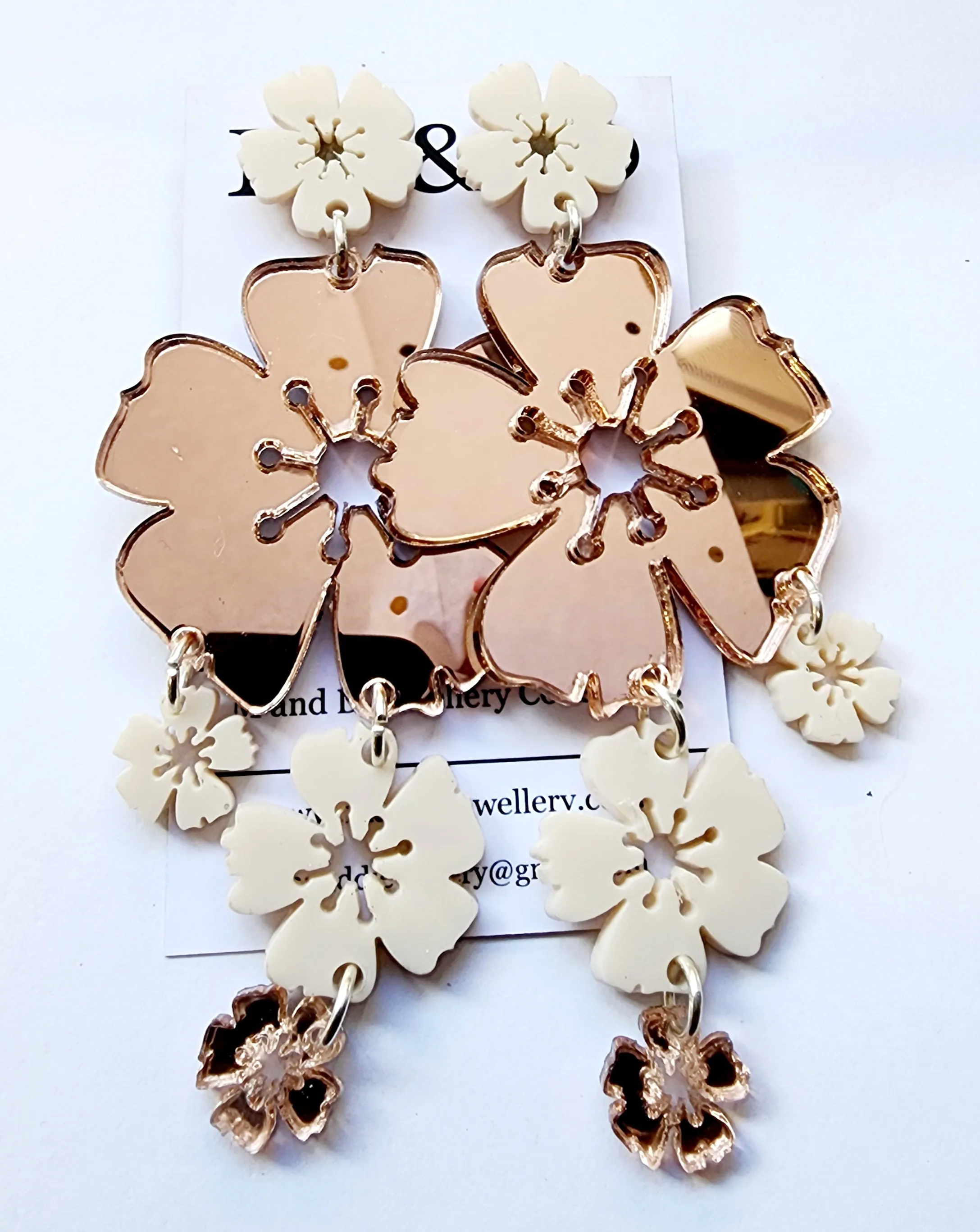 Blossom Mirror Chandelier Stud Dangle Earrings