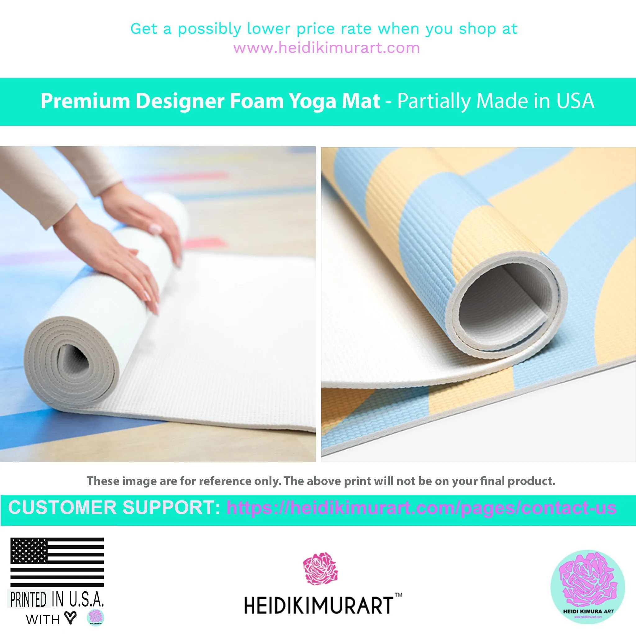 Blue Hearts Foam Yoga Mat, Pink and Pastel Blue Hearts Pattern Best Lightweight 0.25" thick Mat - Printed in USA (Size: 24″x72")