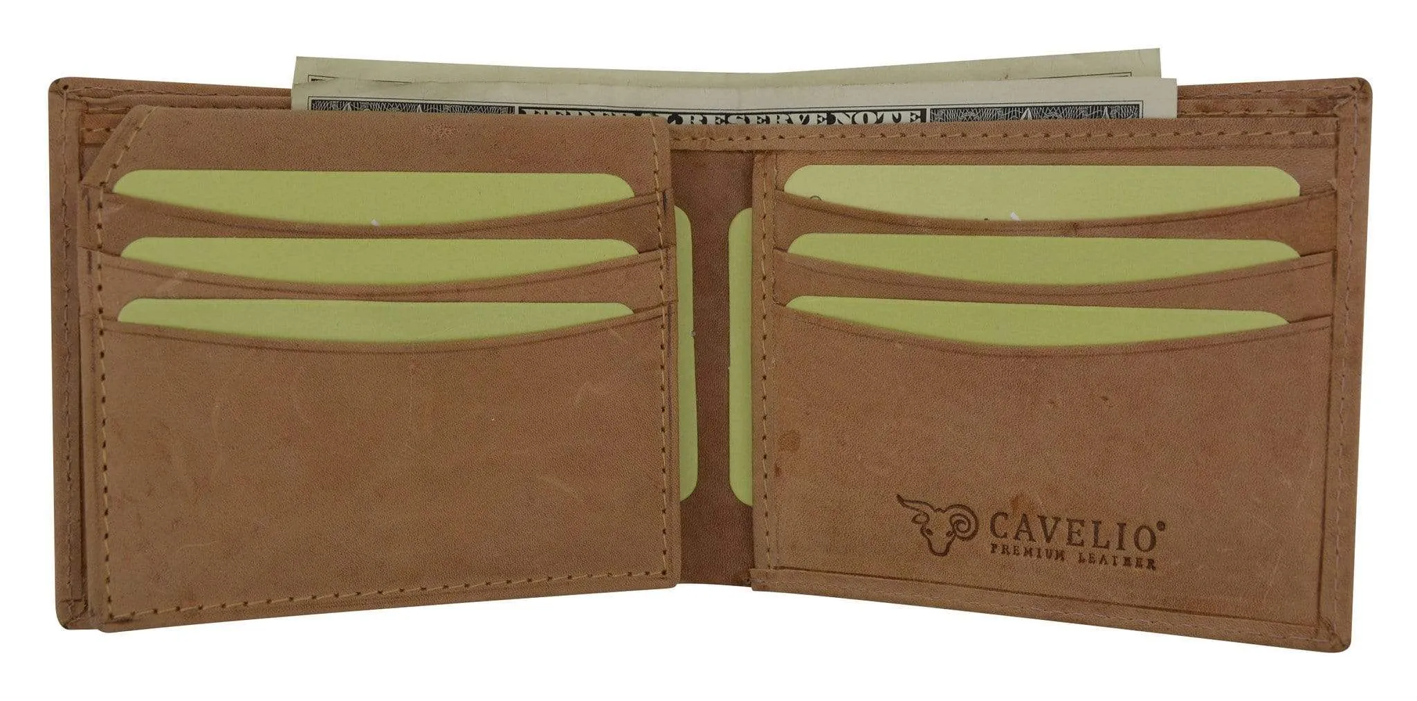 Brand New Cavelio Premium Leather Fixed Flap Up ID Window Bifold Hunter Wallet HU53 (C)