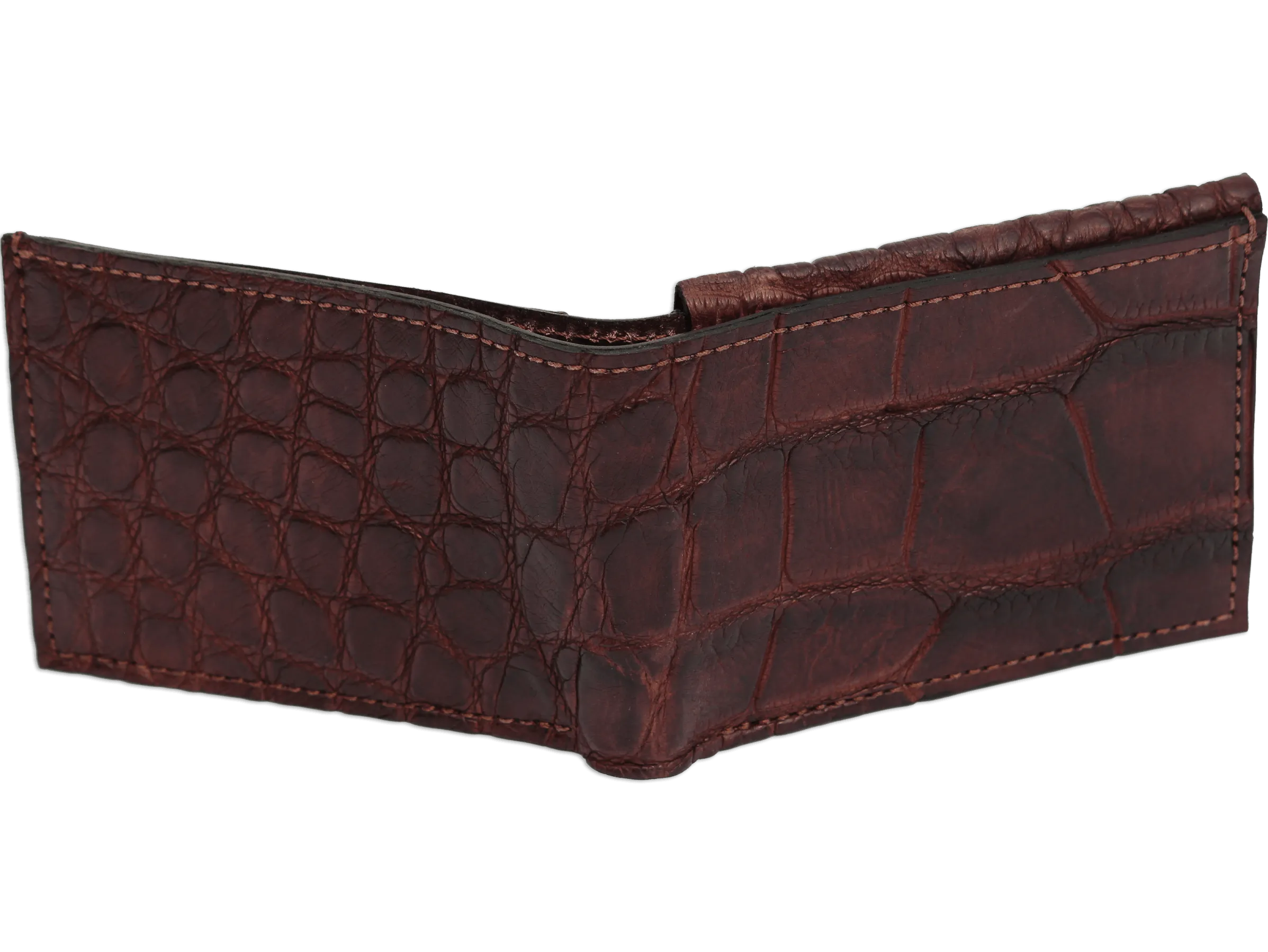 Brown Alligator Luxury Designer Exotic Bifold Wallet With Flip Up ID Window