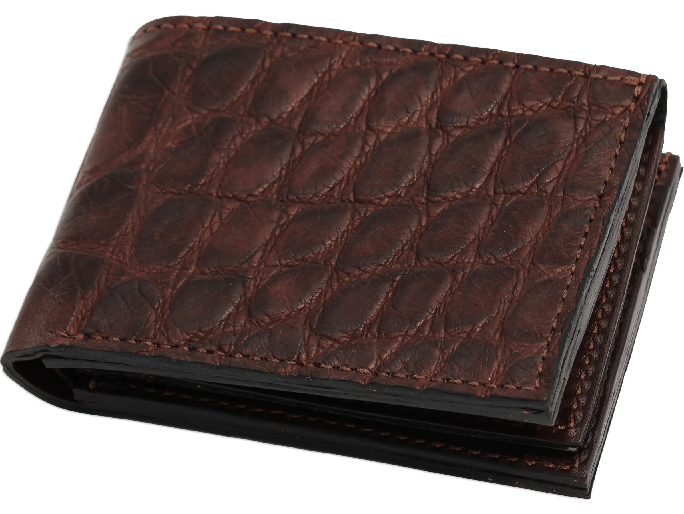 Brown Alligator Luxury Designer Exotic Bifold Wallet With Flip Up ID Window