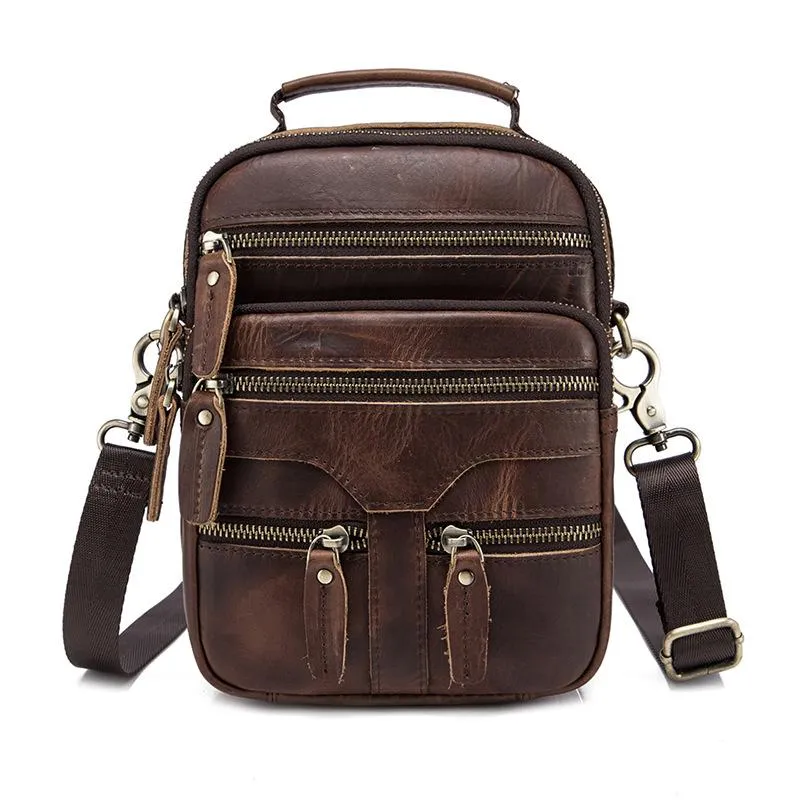 Brown LEATHER MENS Small Vertical Courier Bag SHOULDER BAG SIDE BAG COURIER BAG MESSENGER BAG FOR MEN