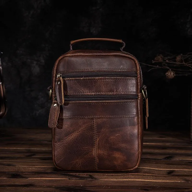 Brown LEATHER MENS Small Vertical Courier Bag SHOULDER BAG SIDE BAG COURIER BAG MESSENGER BAG FOR MEN