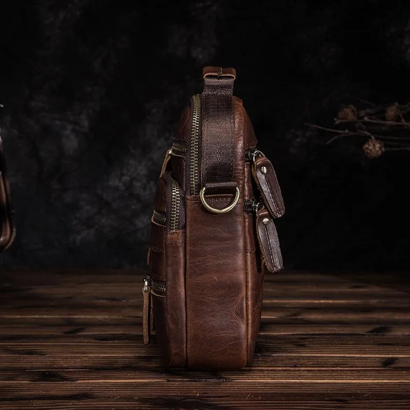 Brown LEATHER MENS Small Vertical Courier Bag SHOULDER BAG SIDE BAG COURIER BAG MESSENGER BAG FOR MEN