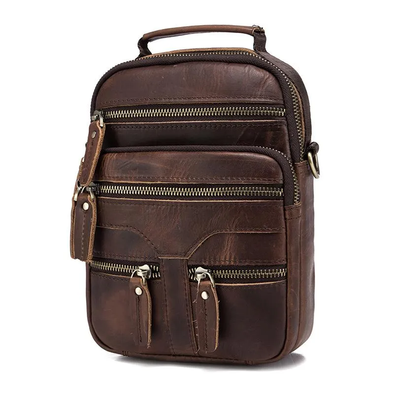 Brown LEATHER MENS Small Vertical Courier Bag SHOULDER BAG SIDE BAG COURIER BAG MESSENGER BAG FOR MEN