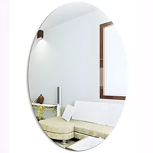 BROWNARROW Oval Shape Adhesive Mirror Sticker for Wall on Tiles Bathroom Bedroom Living Room Basin Mirror Bathroom Wall Mirror Stickers Unbreakable Plastic Wall Mirror 30 * 20