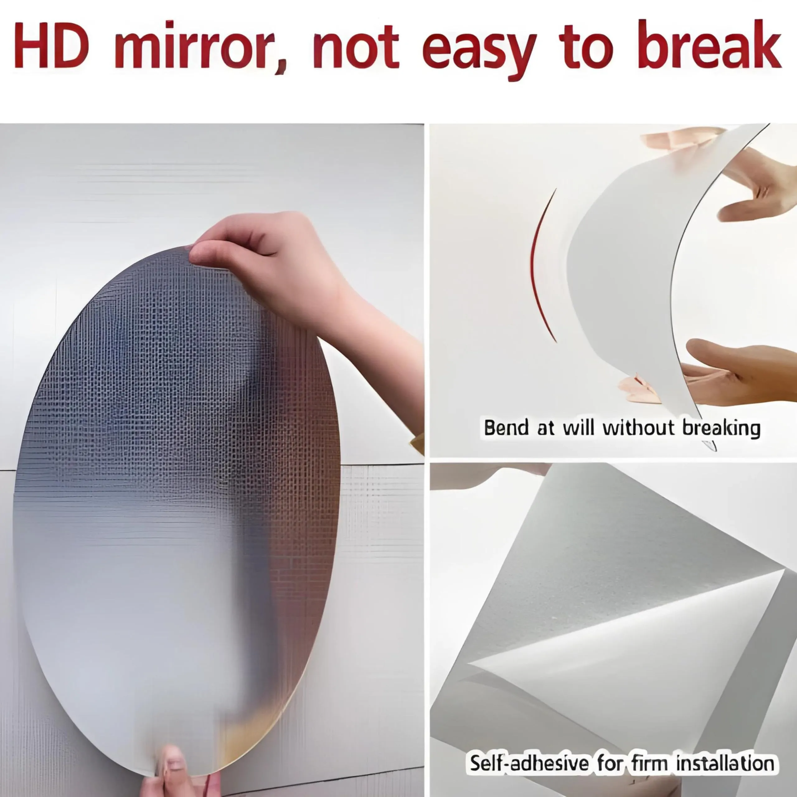 BROWNARROW Oval Shape Adhesive Mirror Sticker for Wall on Tiles Bathroom Bedroom Living Room Basin Mirror Bathroom Wall Mirror Stickers Unbreakable Plastic Wall Mirror 30 * 20