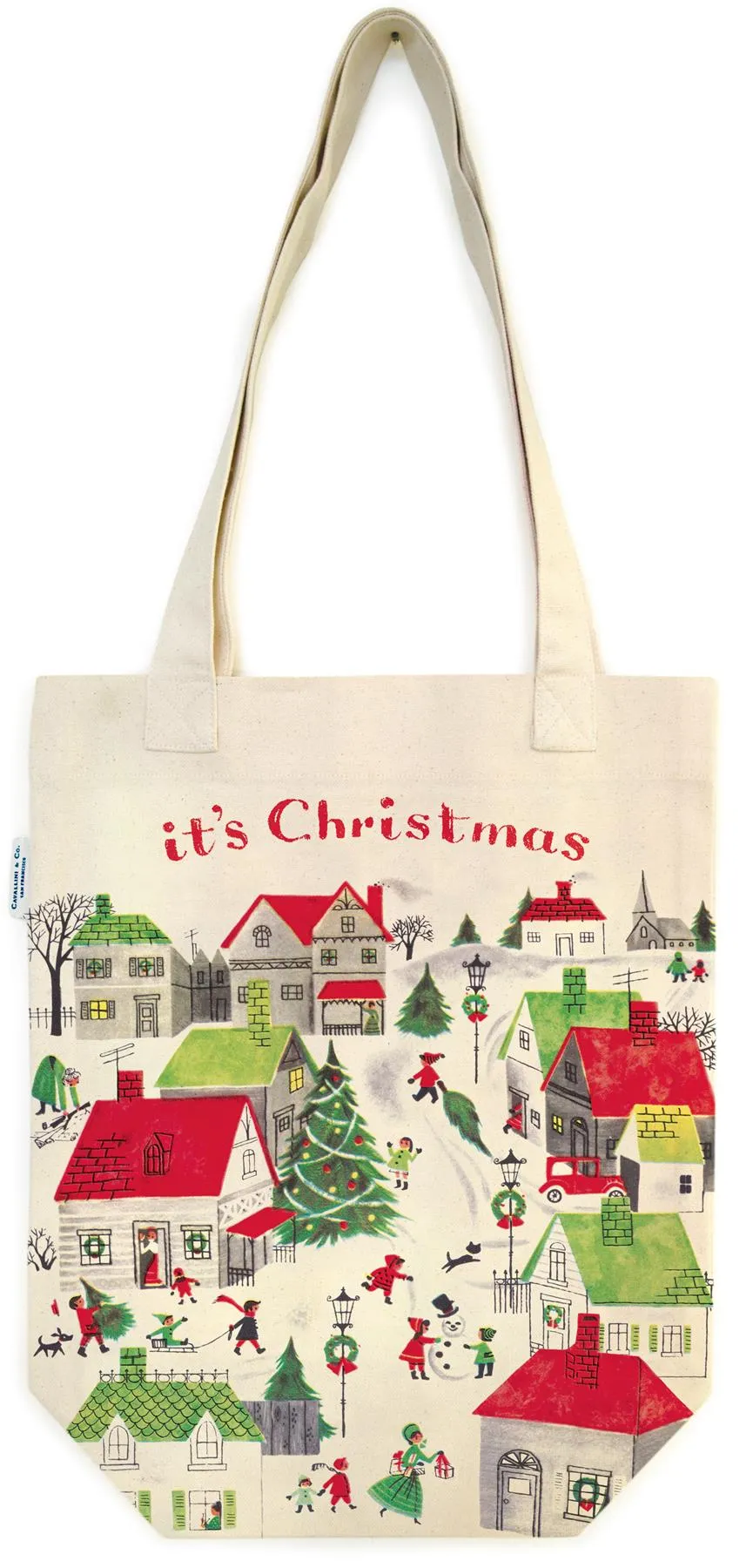 Cavallini - 100% Natural Cotton Vintage Tote Bag - 33x40.5cms - Christmas Village