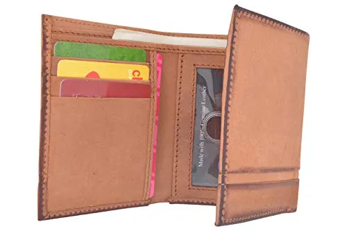 Cazoro Genuine Leather Mens RFID Blocking Slim Trifold Wallet 8 Cards 1 ID Window 2 Bill Pockets