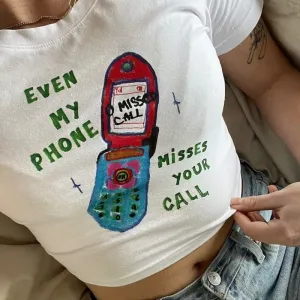 Cell Phone Stylish Graphic White Tee