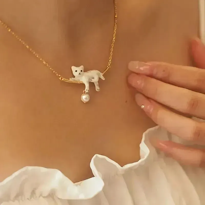 Chic Enamel Cat Pendant