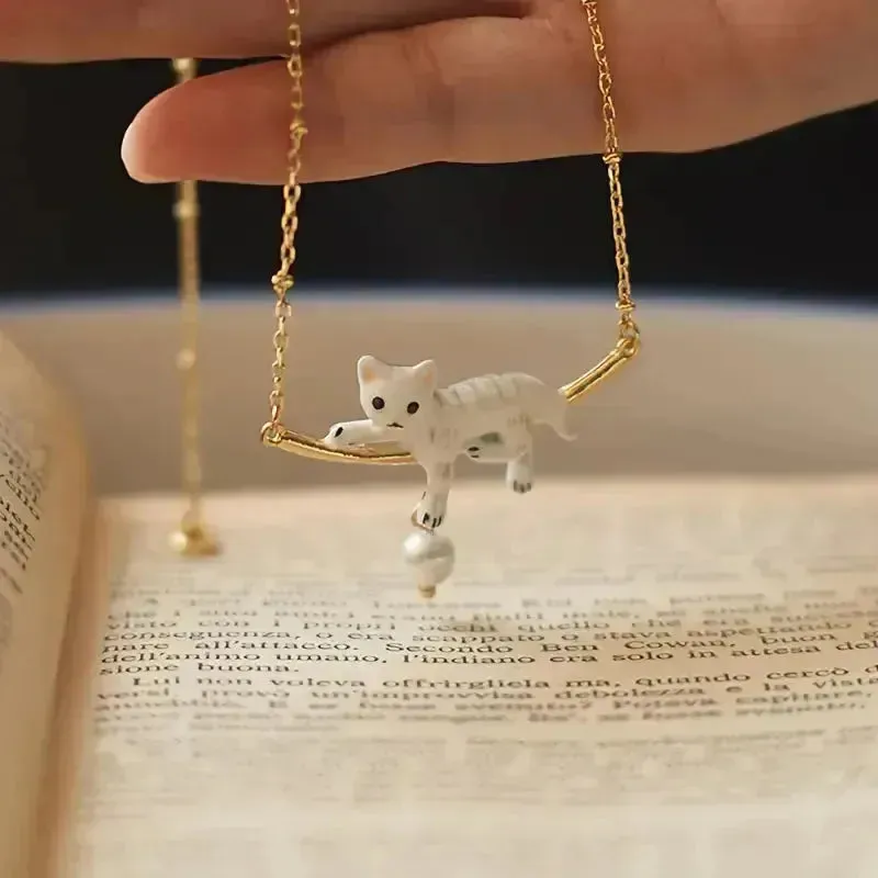 Chic Enamel Cat Pendant