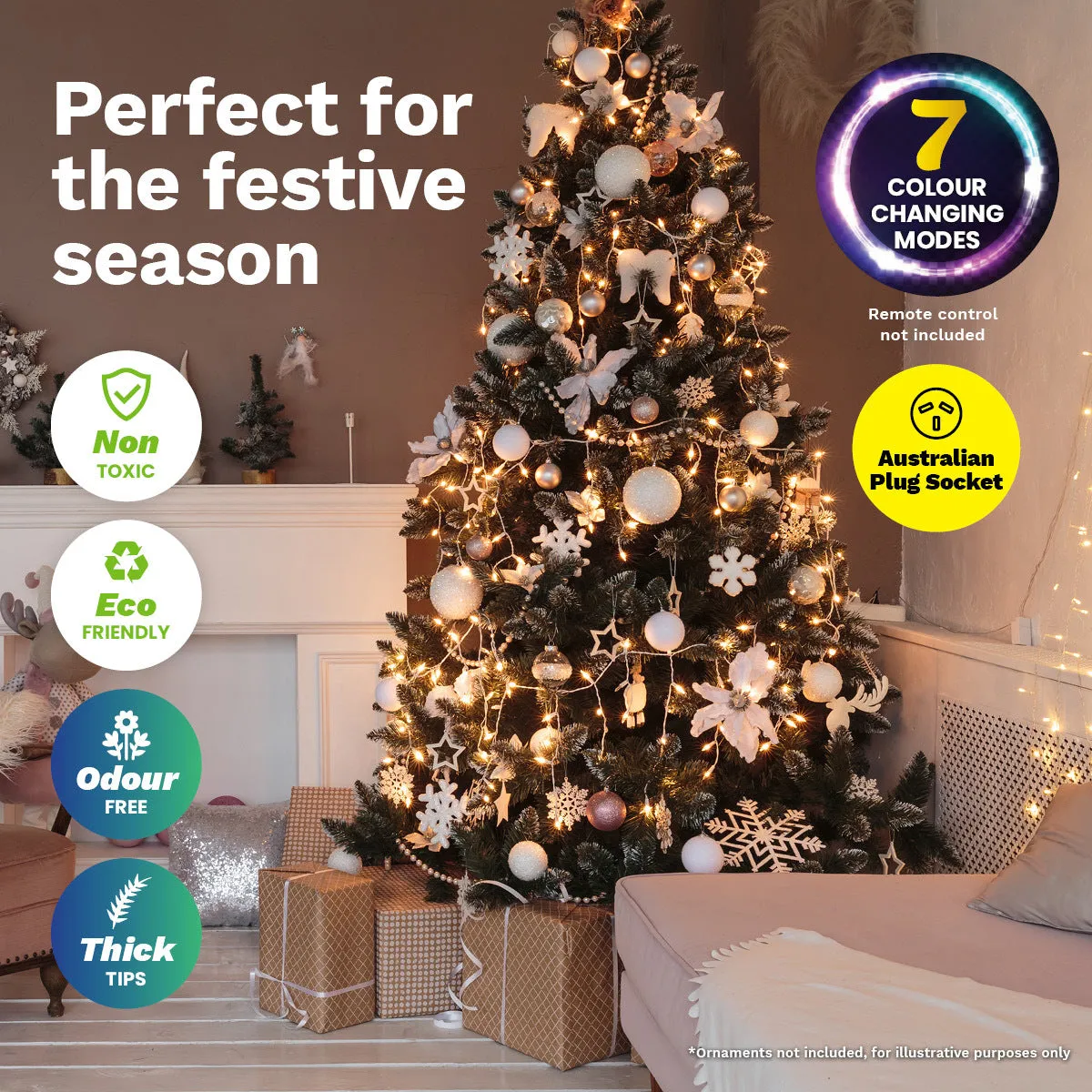 Christmas By Sas 1.8m Fibre Optic/LED Christmas Tree 210 Tips Multicolour Star & Ornaments