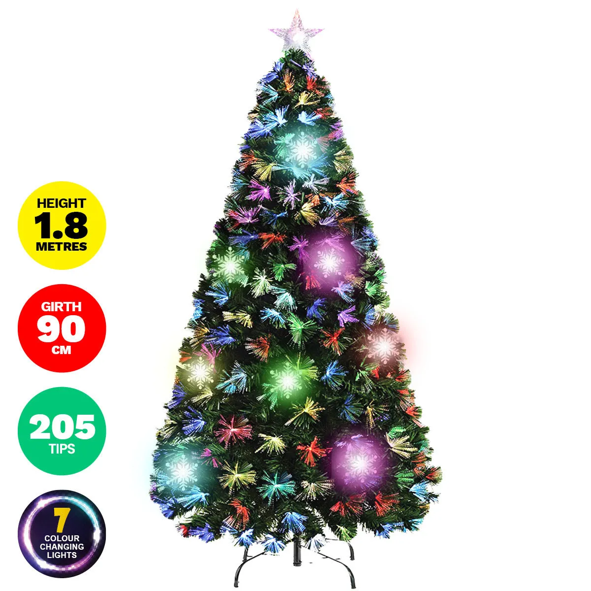 Christmas By Sas 1.8m Fibre Optic/LED Christmas Tree 210 Tips Multicolour Star & Ornaments