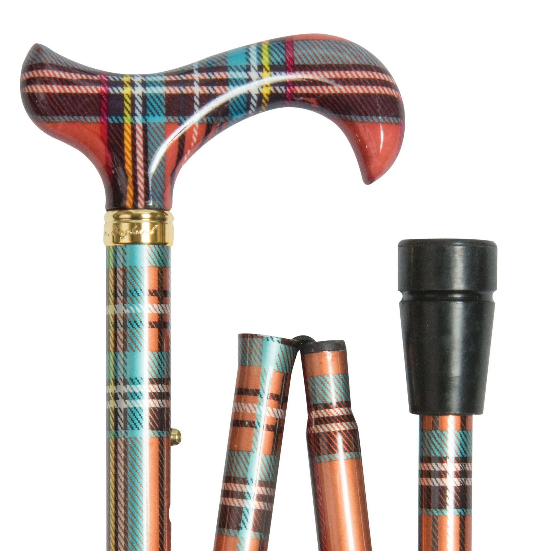 Classic Canes Folding Fashion Derby Cane Multi-Tartan