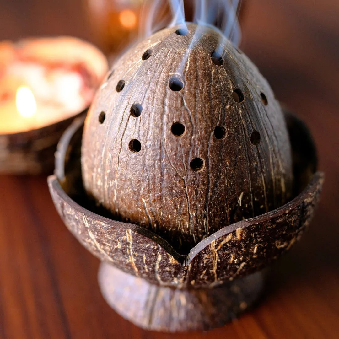 Coconut Shell Dhoop Stick/Batti Stand | Wooden Incense Stick Holder (Set of 1)