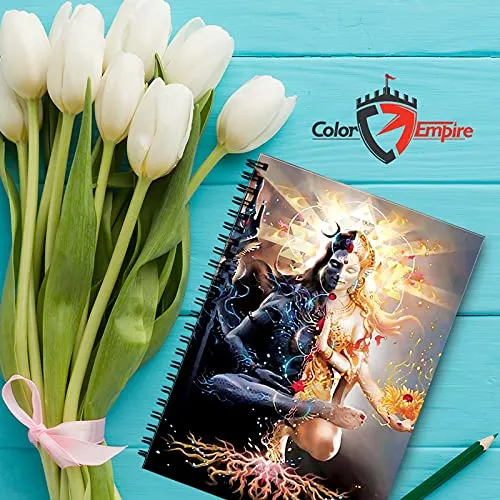 Color Empire Printed God Wooden Idols Figurine Showpiece & Notebook Combo | Adi Shakti Shiv Parvati | A5 Diary | Unrulled Notepad | Spiritual Home Décor Statue